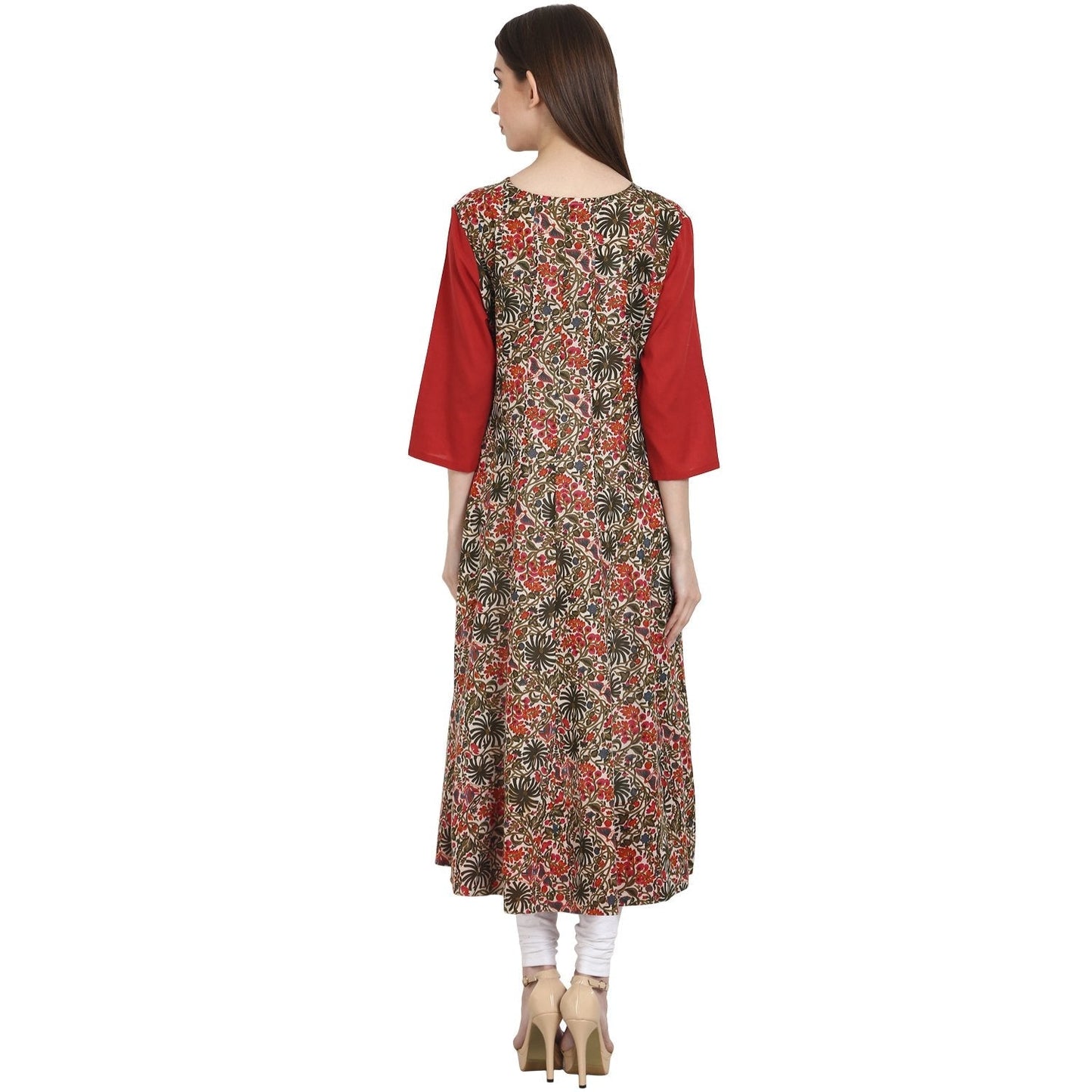 Multi Printed 3/4 Sleeve Cotton Low High Kurta | LASVINI - Redefining Indian Fashion with Elegance