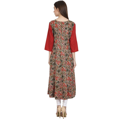Multi Printed 3/4 Sleeve Cotton Low High Kurta | LASVINI - Redefining Indian Fashion with Elegance