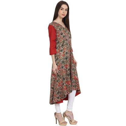 Multi Printed 3/4 Sleeve Cotton Low High Kurta | LASVINI - Redefining Indian Fashion with Elegance