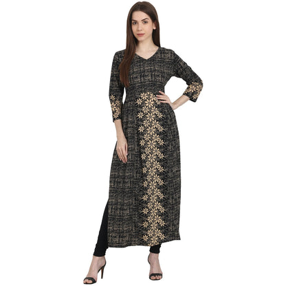 Dark Grey Printed 3/4 Sleeve Cotton Kurta | LASVINI - Redefining Indian Fashion with Elegance