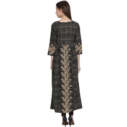 Dark Grey Printed 3/4 Sleeve Cotton Kurta | LASVINI - Redefining Indian Fashion with Elegance