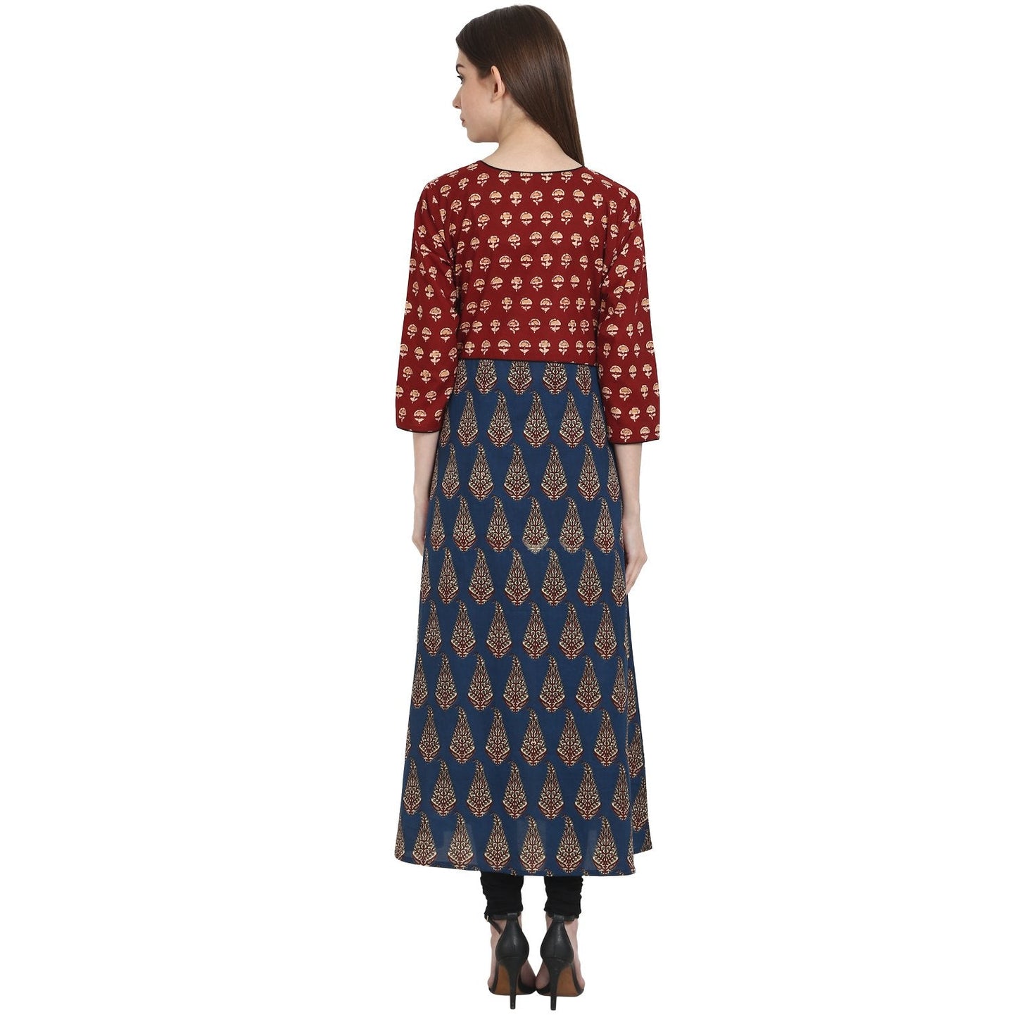 Multi Printed 3/4 Sleeve Cotton A-Line Kurta | LASVINI - Redefining Indian Fashion with Elegance