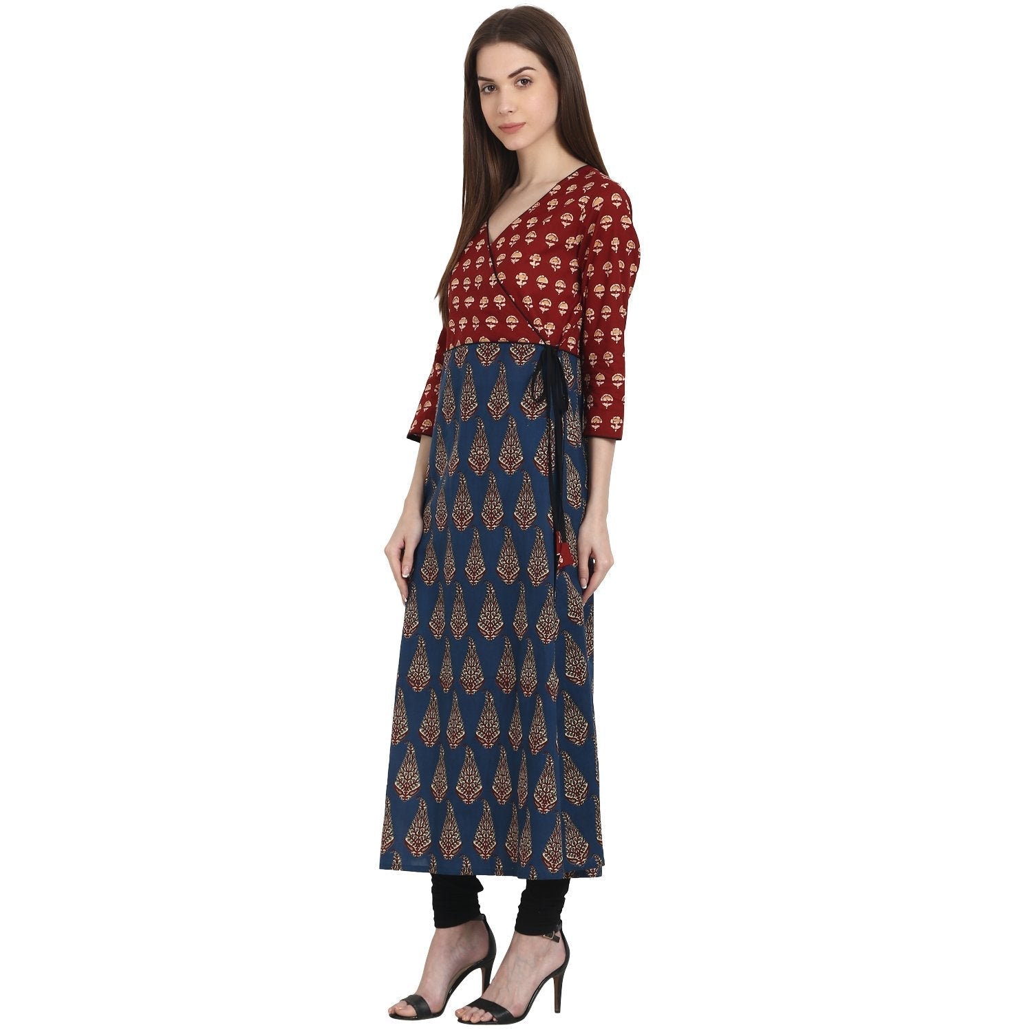 Multi Printed 3/4 Sleeve Cotton A-Line Kurta | LASVINI - Redefining Indian Fashion with Elegance