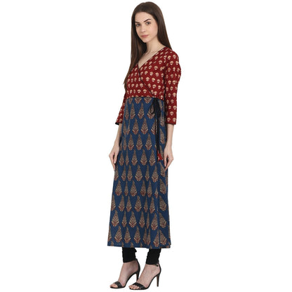 Multi Printed 3/4 Sleeve Cotton A-Line Kurta | LASVINI - Redefining Indian Fashion with Elegance