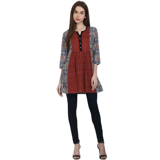 Multi Printed 3/4 Sleeve Cotton A-Line Tunics | LASVINI - Redefining Indian Fashion with Elegance