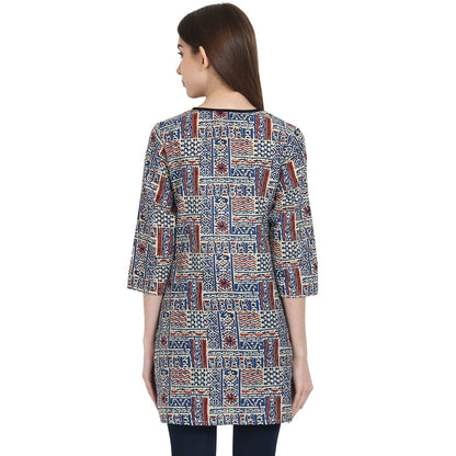 Multi Printed 3/4 Sleeve Cotton A-Line Tunics | LASVINI - Redefining Indian Fashion with Elegance