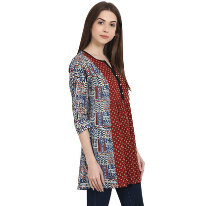 Multi Printed 3/4 Sleeve Cotton A-Line Tunics | LASVINI - Redefining Indian Fashion with Elegance