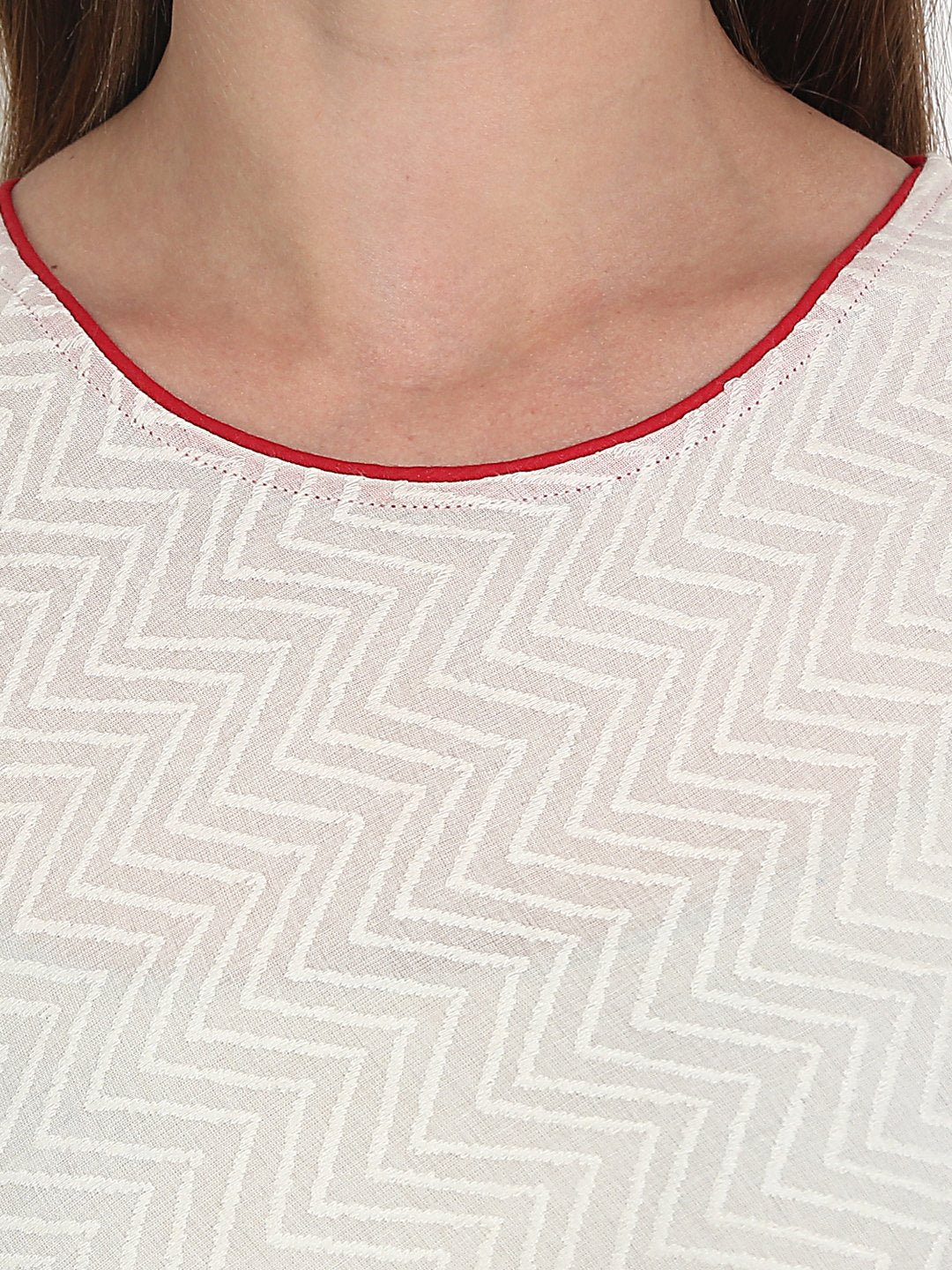 Women Solid White Three-Quarter Sleeves Round Neck Cotton A-Line Kurta | LASVINI - Redefining Indian Fashion with Elegance