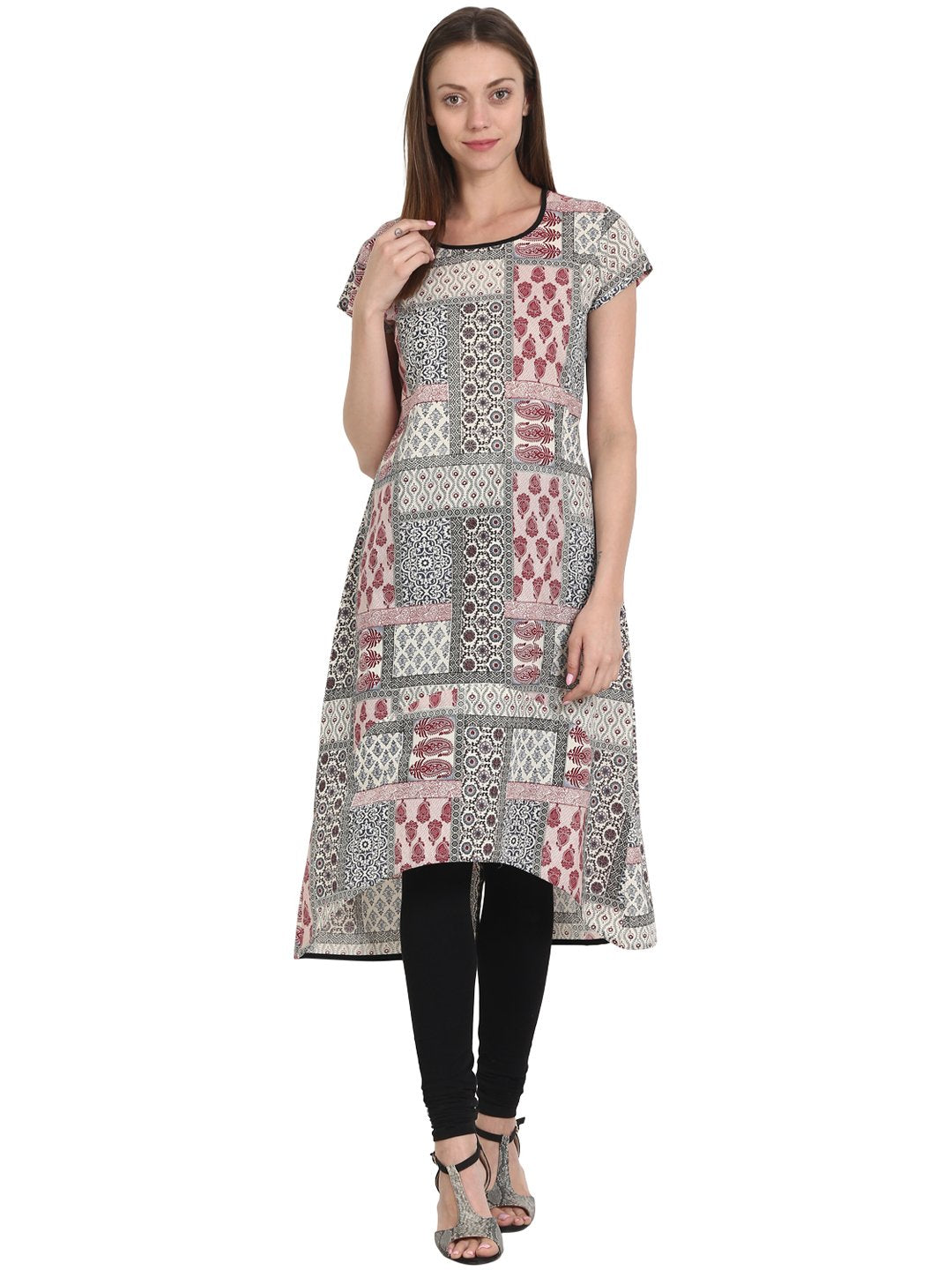 Women Multi Printed Cap Sleeve Cotton Kurta | LASVINI - Redefining Indian Fashion with Elegance