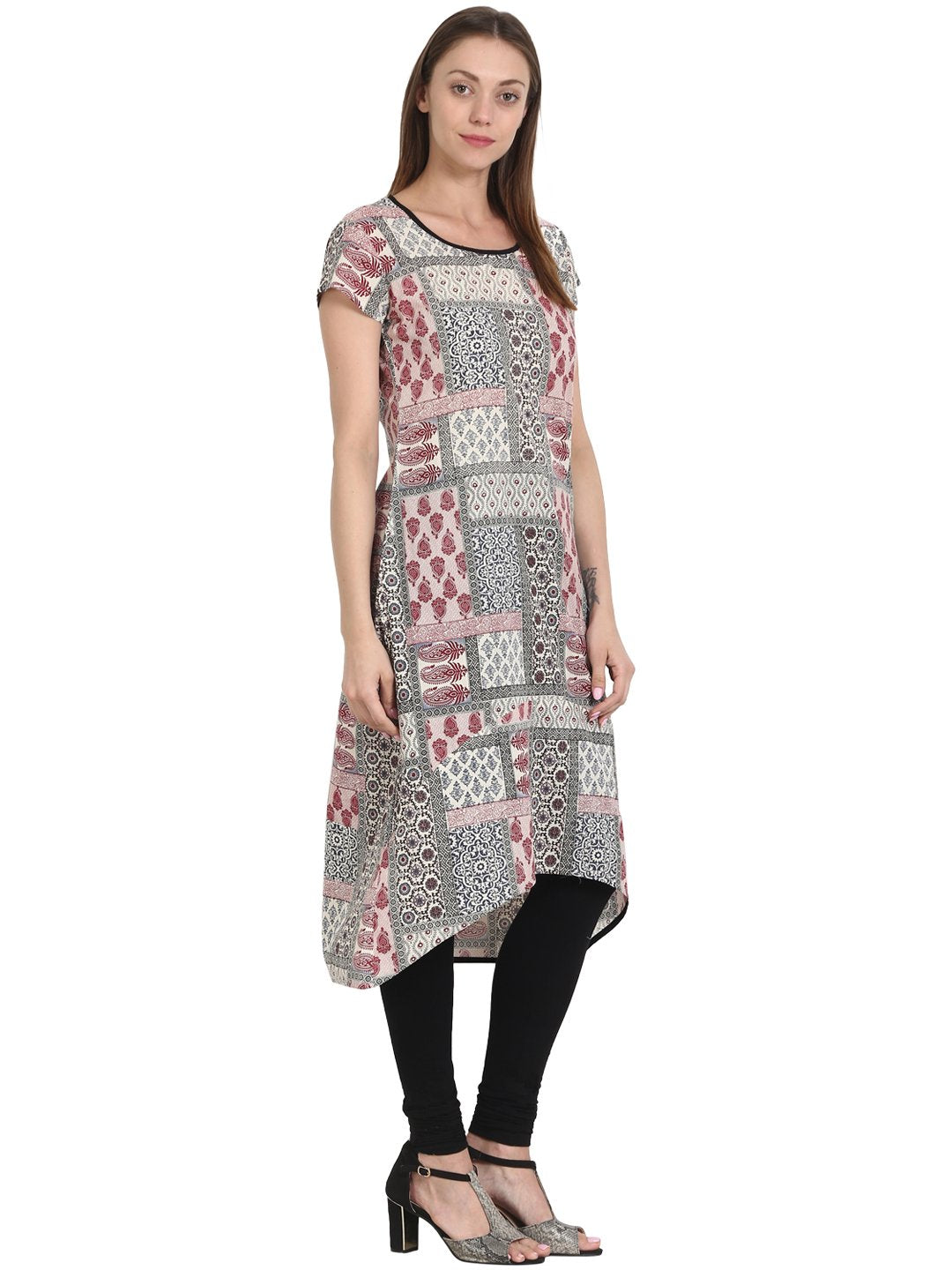Women Multi Printed Cap Sleeve Cotton Kurta | LASVINI - Redefining Indian Fashion with Elegance