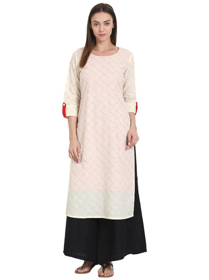 White 3/4 Sleeve Cotton Kurta | LASVINI - Redefining Indian Fashion with Elegance