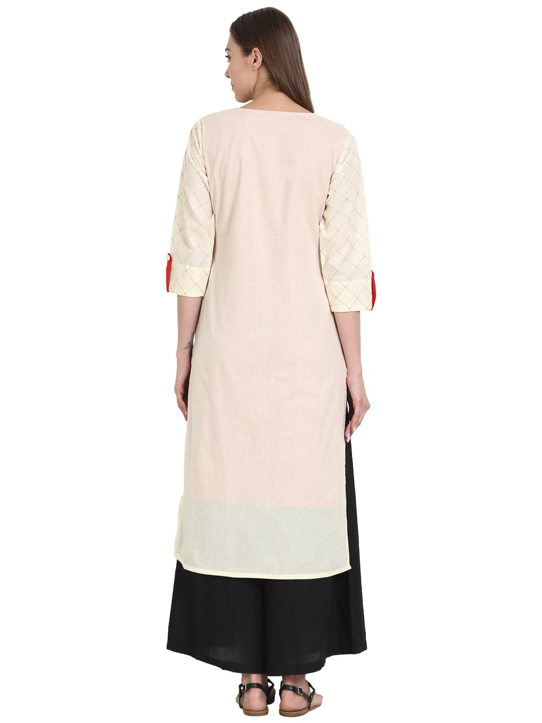 White 3/4 Sleeve Cotton Kurta | LASVINI - Redefining Indian Fashion with Elegance
