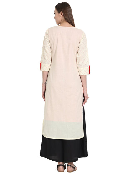 White 3/4 Sleeve Cotton Kurta | LASVINI - Redefining Indian Fashion with Elegance