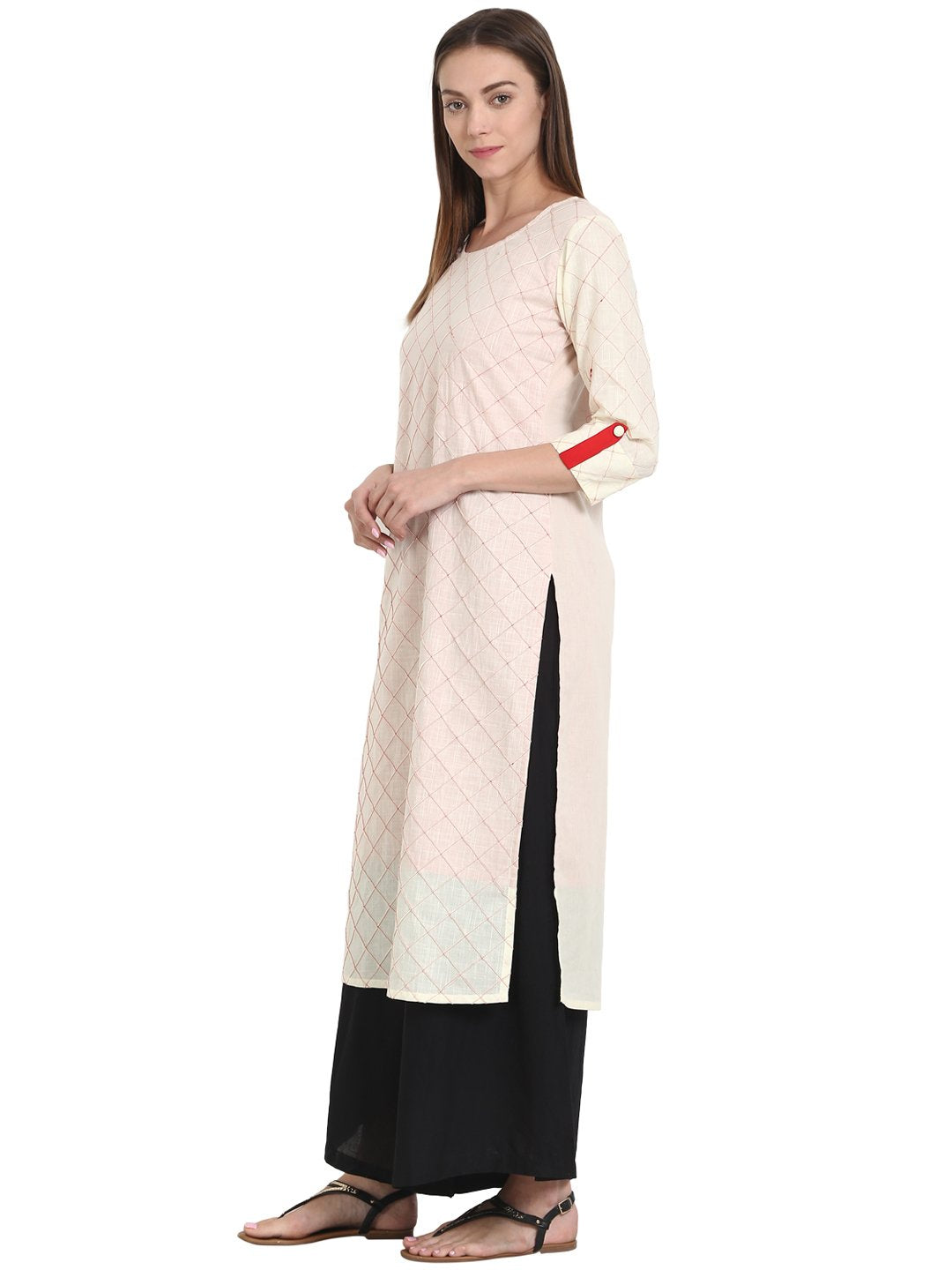 White 3/4 Sleeve Cotton Kurta | LASVINI - Redefining Indian Fashion with Elegance