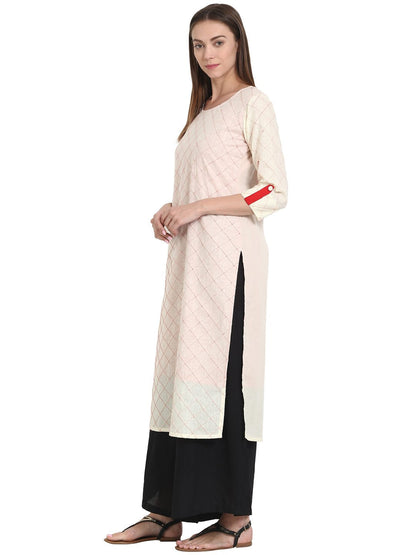 White 3/4 Sleeve Cotton Kurta | LASVINI - Redefining Indian Fashion with Elegance