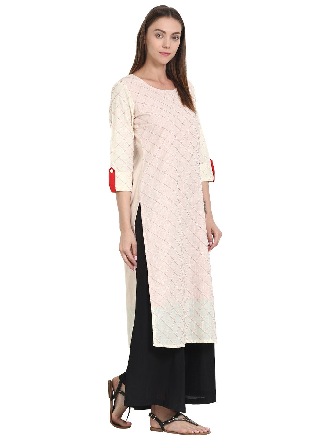 White 3/4 Sleeve Cotton Kurta | LASVINI - Redefining Indian Fashion with Elegance