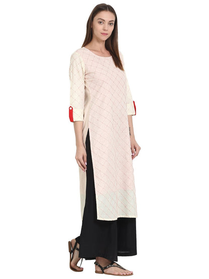 White 3/4 Sleeve Cotton Kurta | LASVINI - Redefining Indian Fashion with Elegance