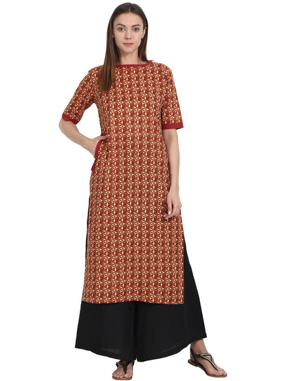 Red Printed Half Sleeve Cotton Kurta | LASVINI - Redefining Indian Fashion with Elegance
