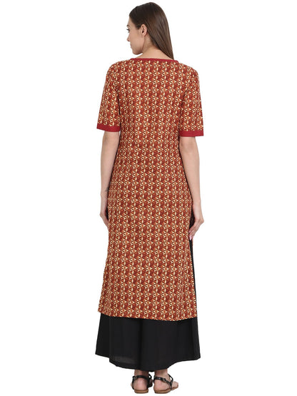 Red Printed Half Sleeve Cotton Kurta | LASVINI - Redefining Indian Fashion with Elegance
