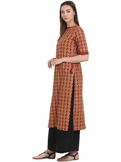 Red Printed Half Sleeve Cotton Kurta | LASVINI - Redefining Indian Fashion with Elegance