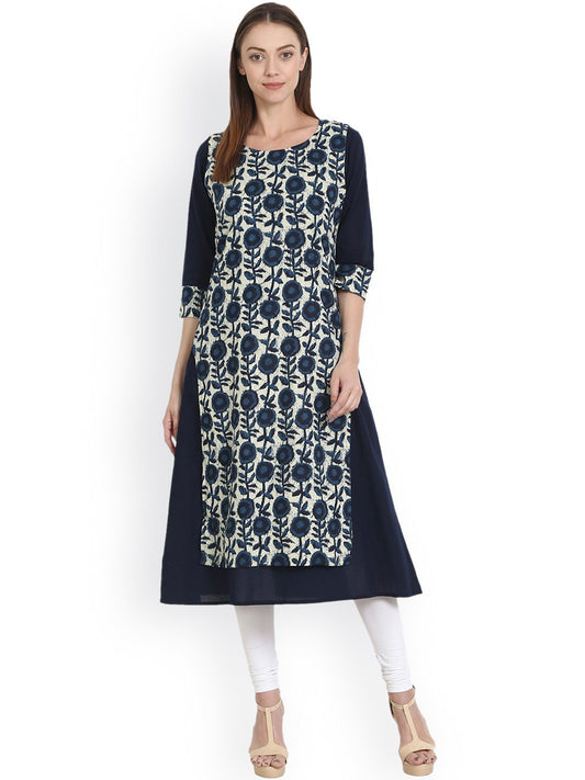 Women Blue & White Printed Straight Kurta | LASVINI - Redefining Indian Fashion with Elegance