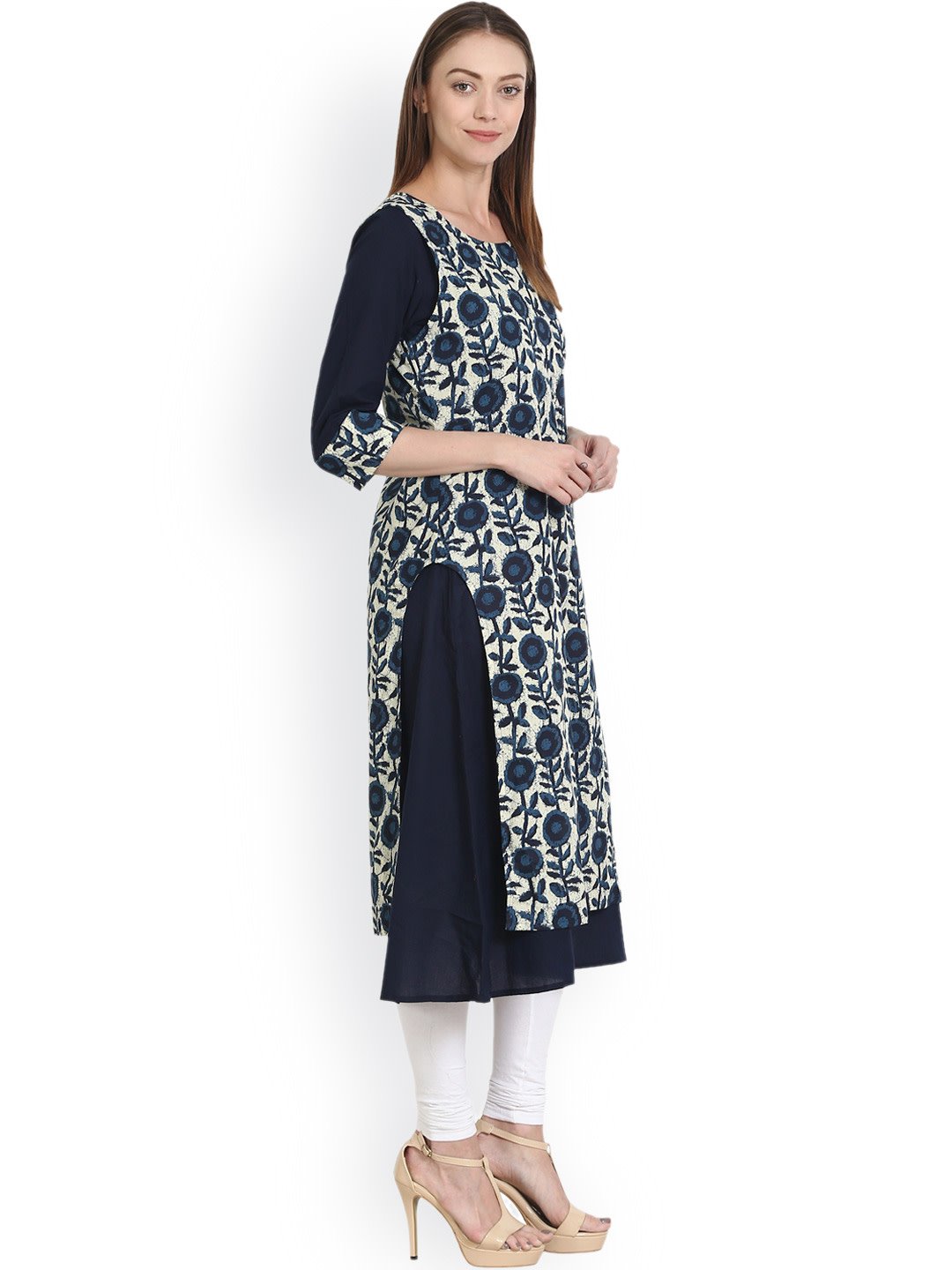 Women Blue & White Printed Straight Kurta | LASVINI - Redefining Indian Fashion with Elegance
