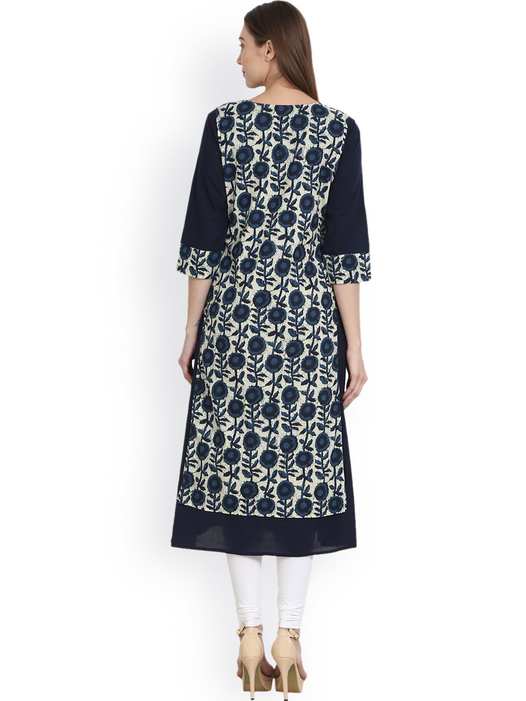 Women Blue & White Printed Straight Kurta | LASVINI - Redefining Indian Fashion with Elegance