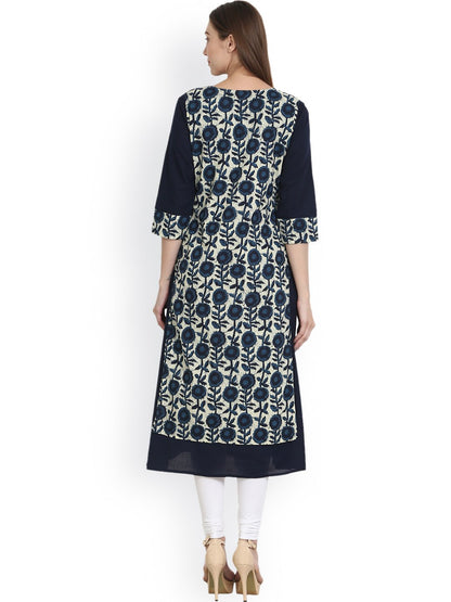 Women Blue & White Printed Straight Kurta | LASVINI - Redefining Indian Fashion with Elegance