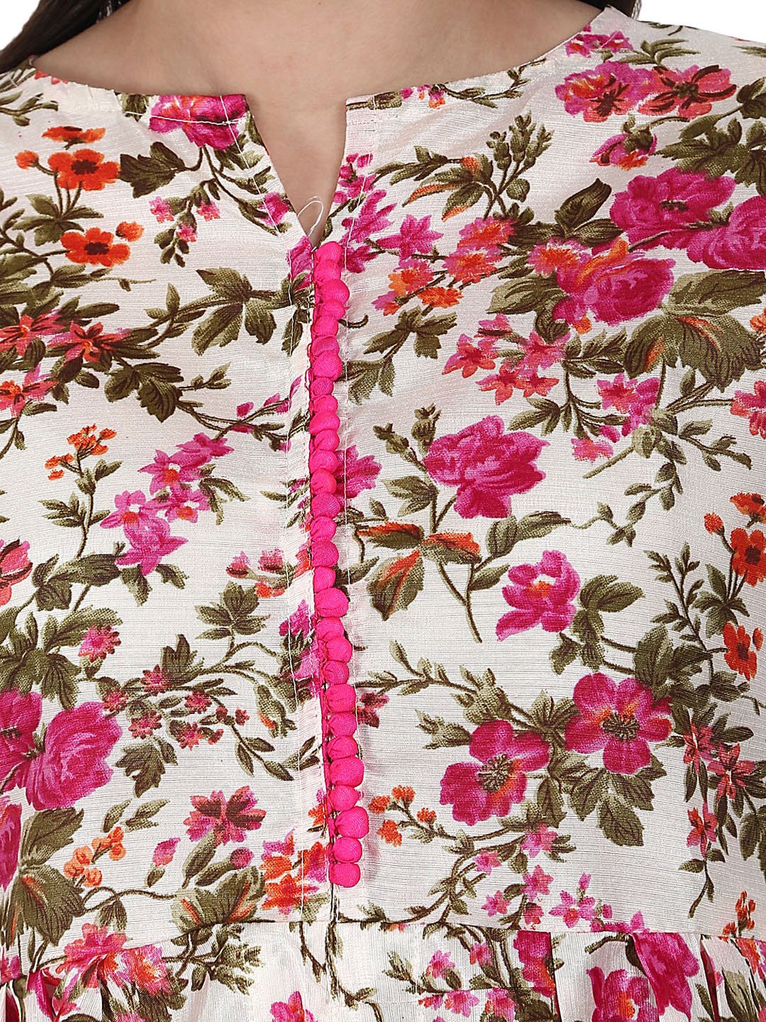 Silk Flower Printed 3/4 Sleeve Tale Cut Anarkali Kurta | LASVINI - Redefining Indian Fashion with Elegance