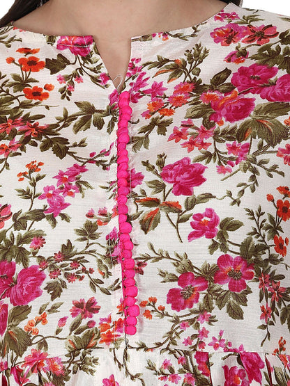 Silk Flower Printed 3/4 Sleeve Tale Cut Anarkali Kurta | LASVINI - Redefining Indian Fashion with Elegance