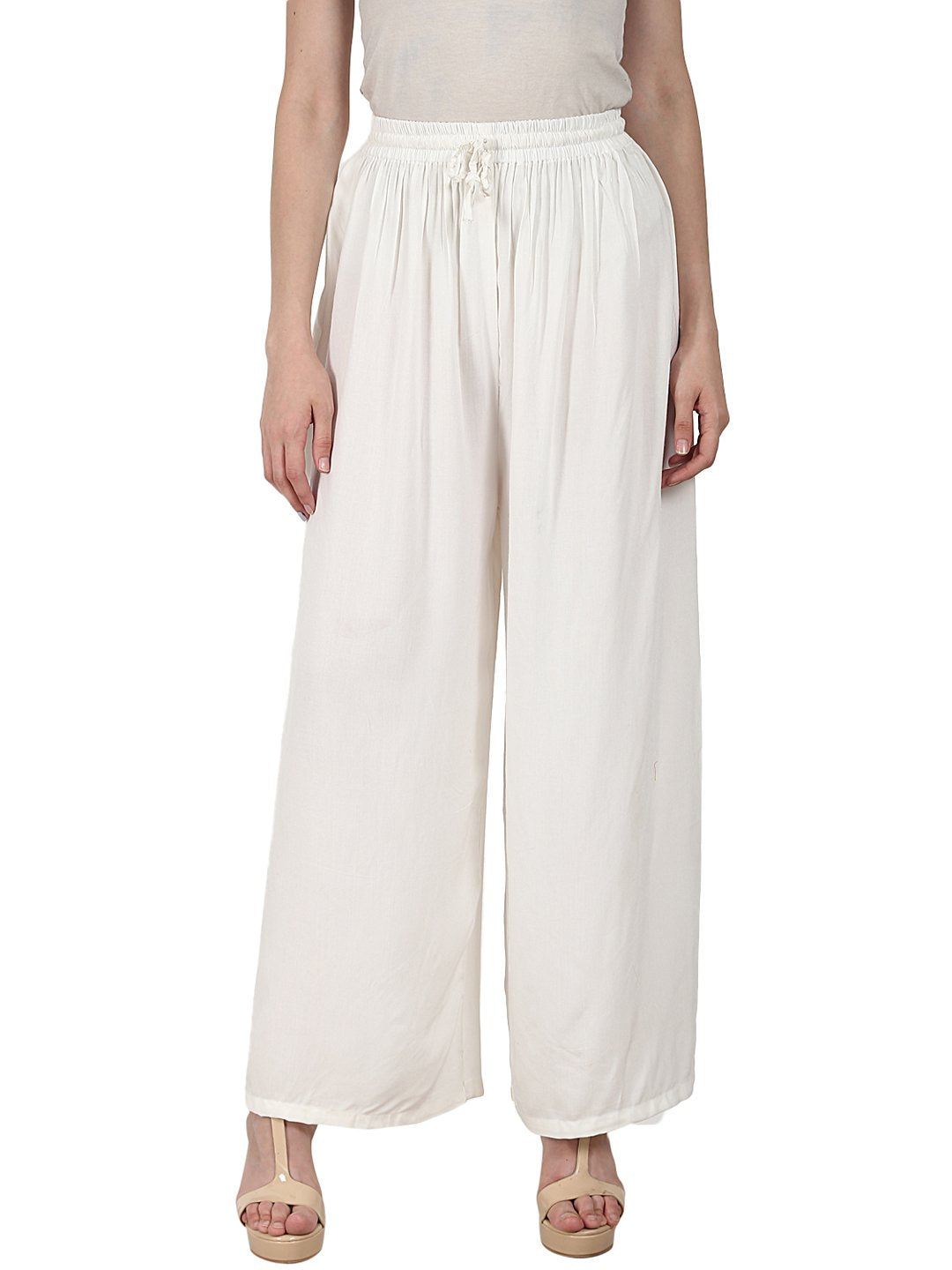 White Ankle Length  Rayonstraight Plazzo | LASVINI - Redefining Indian Fashion with Elegance