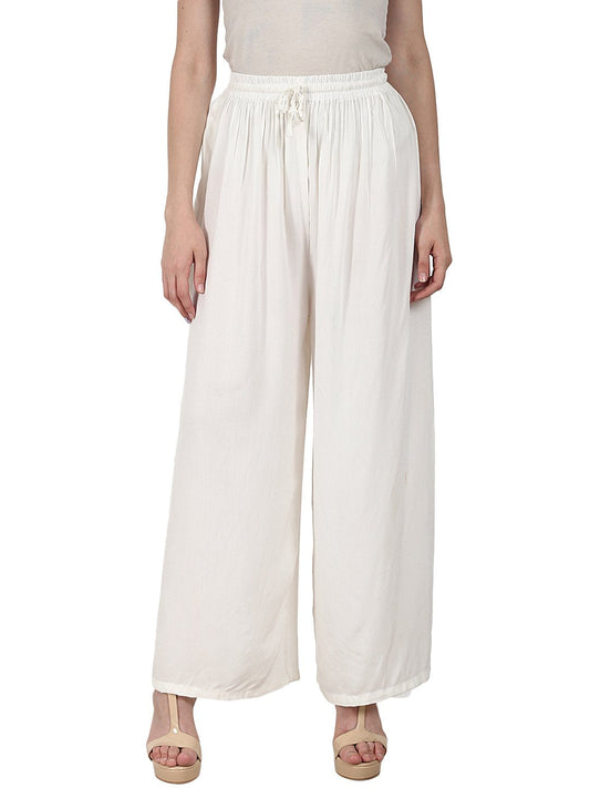 White Ankle Length  Rayonstraight Plazzo | LASVINI - Redefining Indian Fashion with Elegance