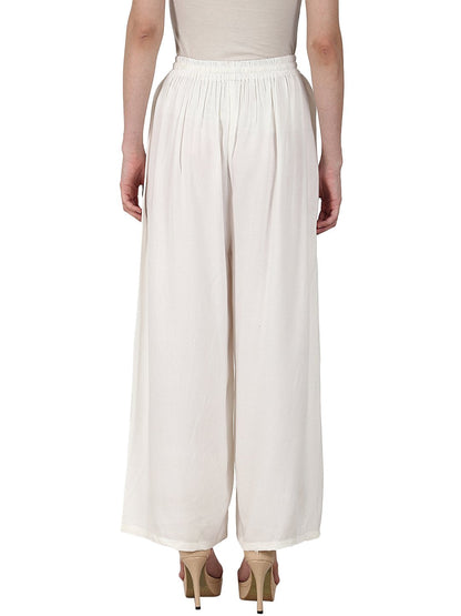 White Ankle Length  Rayonstraight Plazzo | LASVINI - Redefining Indian Fashion with Elegance