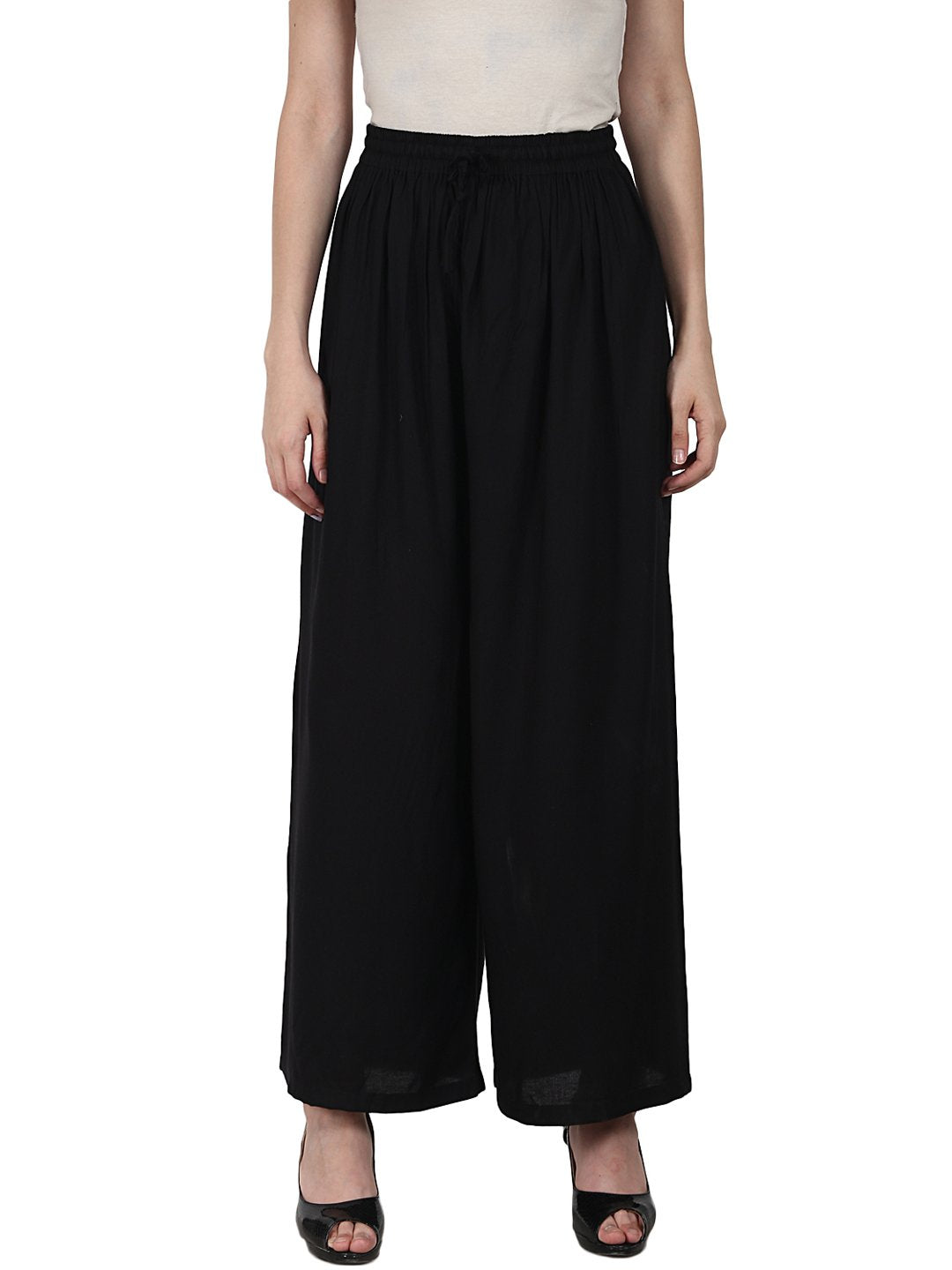 Black Ankle Length  Rayonstraight Plazzo | LASVINI - Redefining Indian Fashion with Elegance