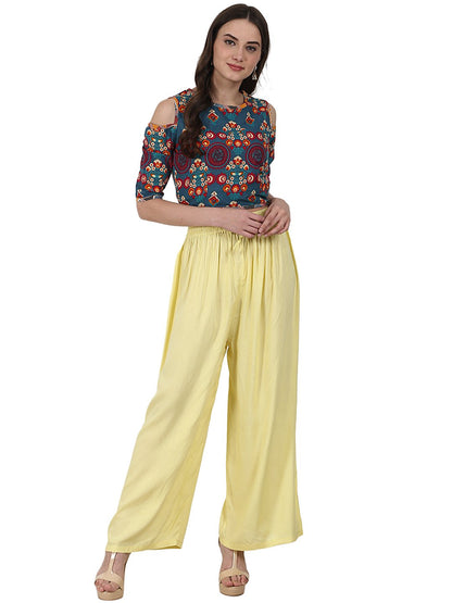 Yellow Ankle Length Rayon Straight Plazzo | LASVINI - Redefining Indian Fashion with Elegance
