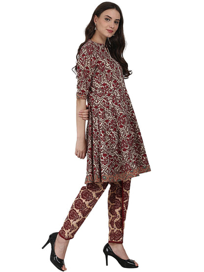 Grey Printed Half Sleeve Cotton Kurta | LASVINI - Redefining Indian Fashion with Elegance