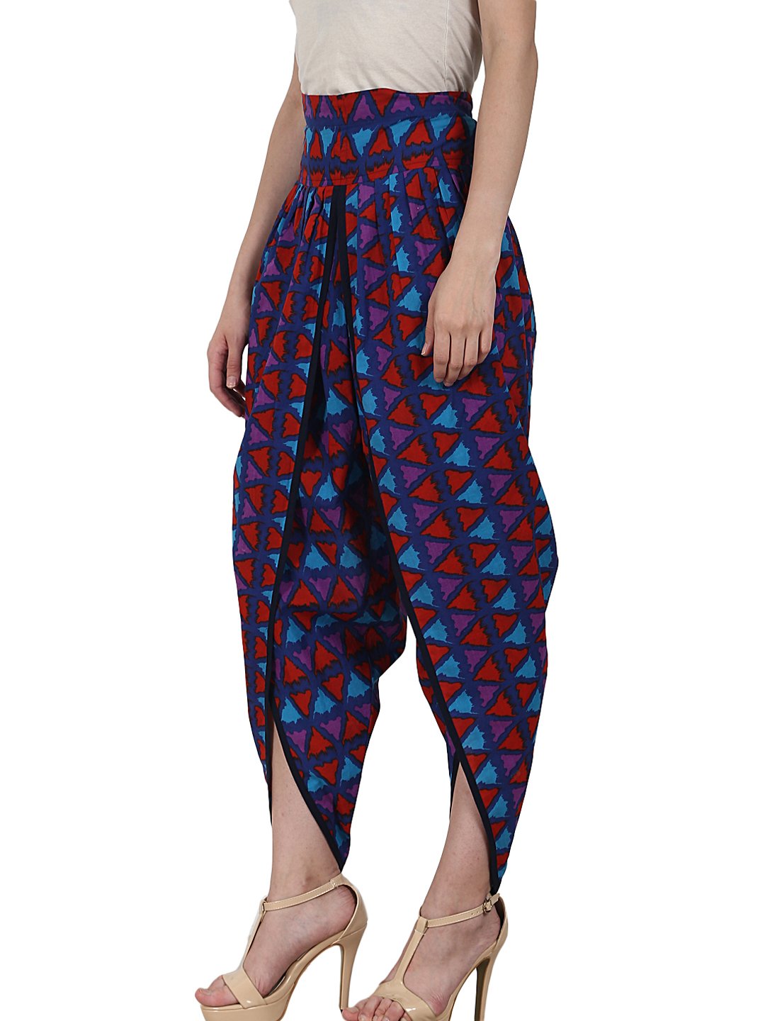 Blue Prited Cotton Ankle Length Dhoti | LASVINI - Redefining Indian Fashion with Elegance