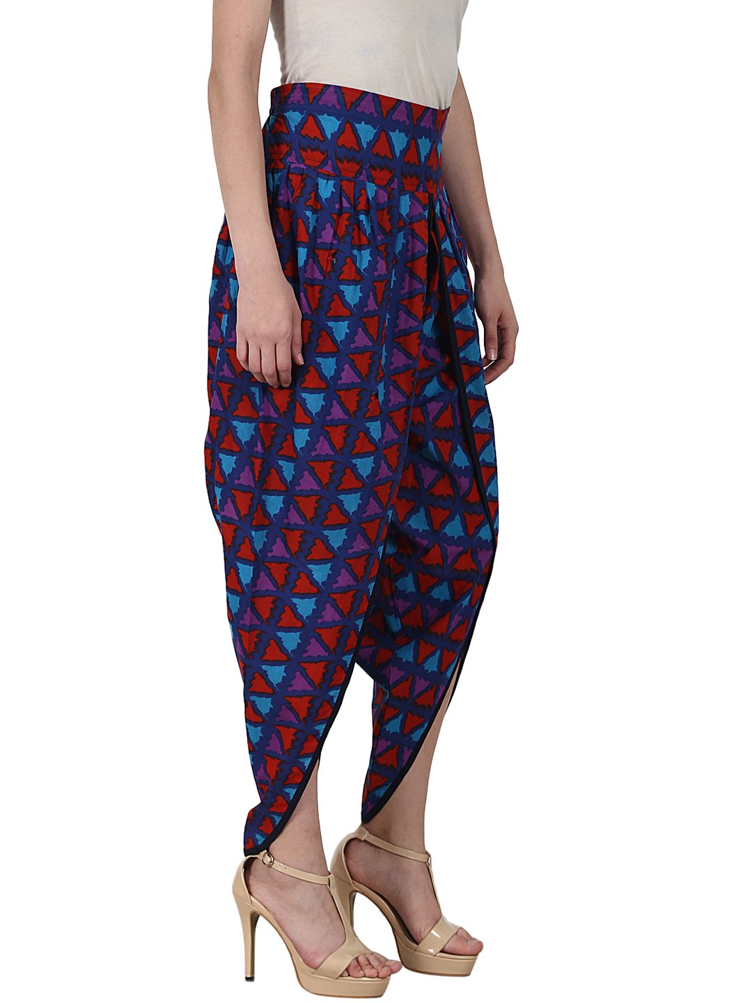 Blue Prited Cotton Ankle Length Dhoti | LASVINI - Redefining Indian Fashion with Elegance