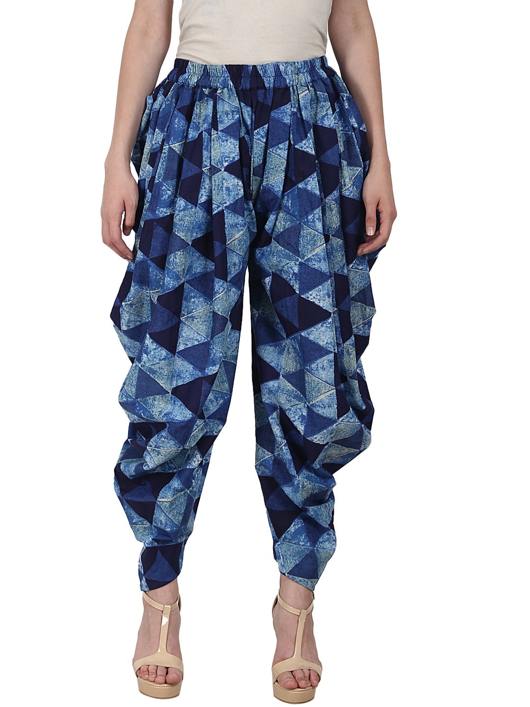 Blue Printed Ankle Length Cotton Dhoti | LASVINI - Redefining Indian Fashion with Elegance