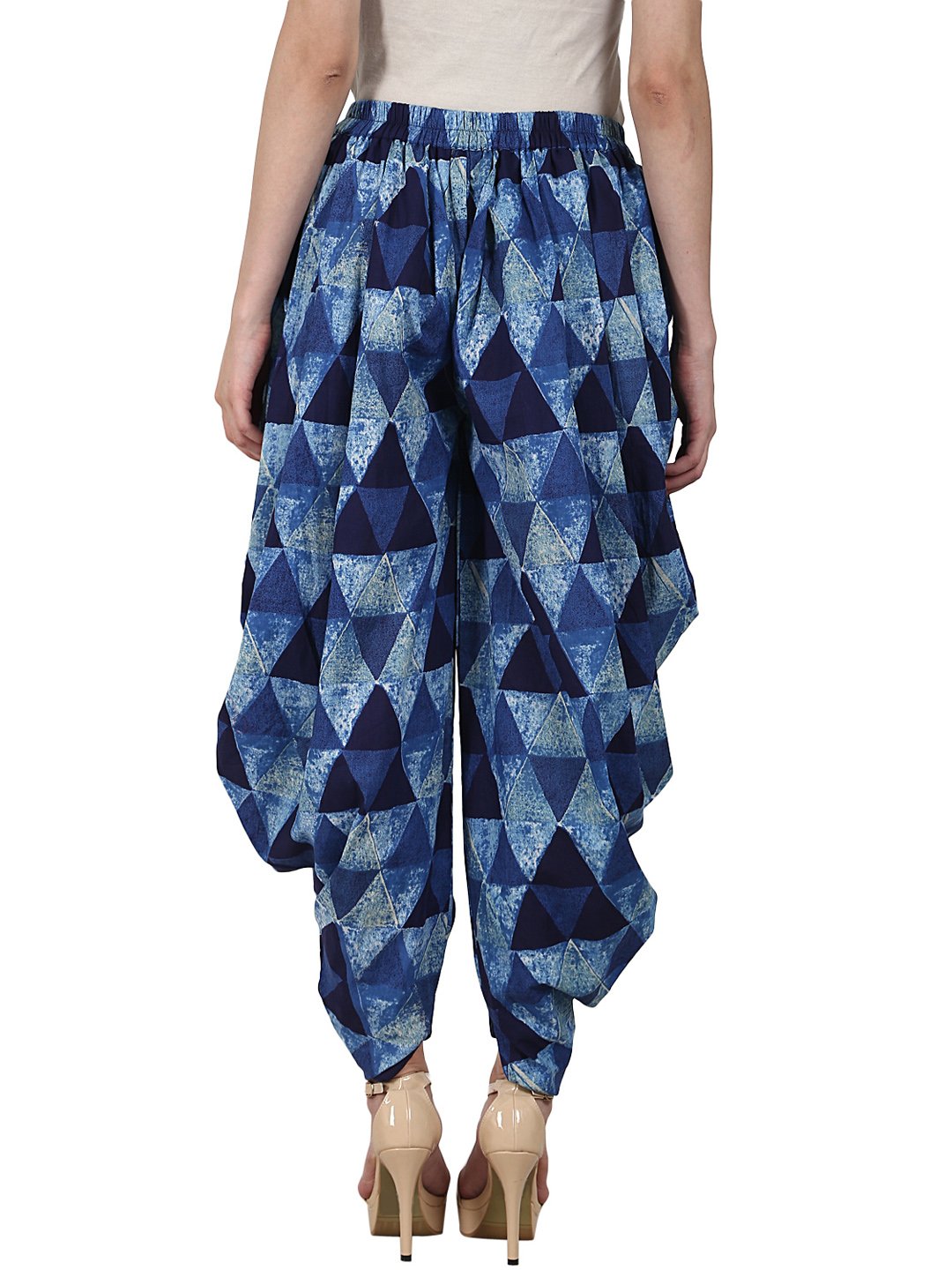 Blue Printed Ankle Length Cotton Dhoti | LASVINI - Redefining Indian Fashion with Elegance