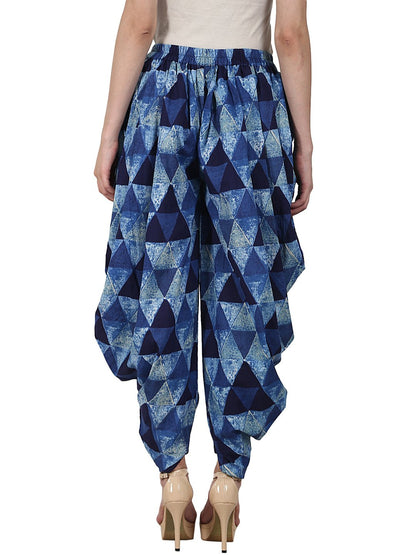 Blue Printed Ankle Length Cotton Dhoti | LASVINI - Redefining Indian Fashion with Elegance