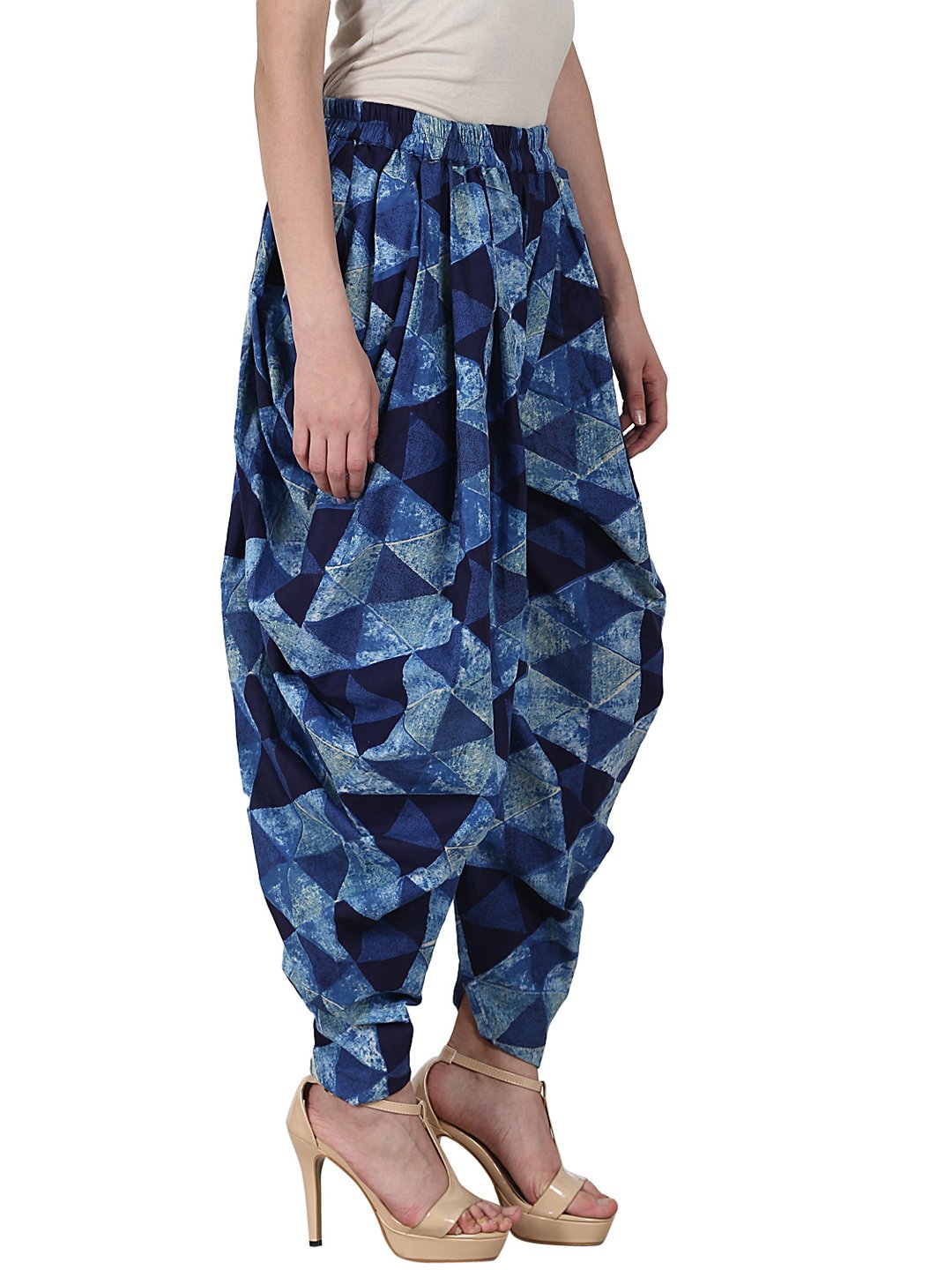 Blue Printed Ankle Length Cotton Dhoti | LASVINI - Redefining Indian Fashion with Elegance