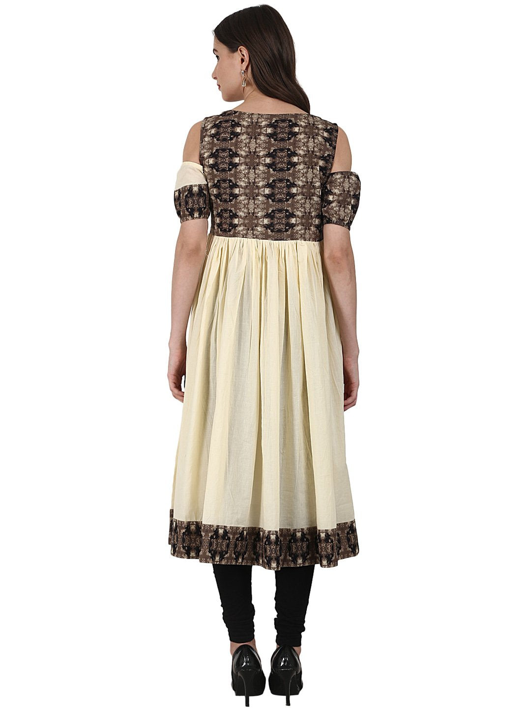 Cream Color Short Sleeve Cotton Anarkali Kurta | LASVINI - Redefining Indian Fashion with Elegance
