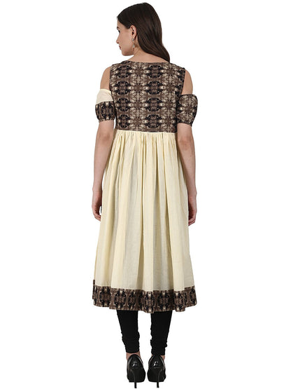 Cream Color Short Sleeve Cotton Anarkali Kurta | LASVINI - Redefining Indian Fashion with Elegance