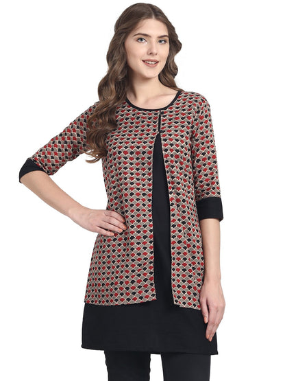 Black 3/4Th Sleeve Cotton Double Layer Tunic | LASVINI - Redefining Indian Fashion with Elegance