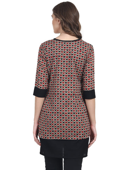 Black 3/4Th Sleeve Cotton Double Layer Tunic | LASVINI - Redefining Indian Fashion with Elegance