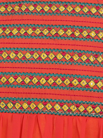 Orange Color 3/4Th Sleeve Georgette Anarkali Kurta With Embriodery Work And Yellow Dupatta | LASVINI - Redefining Indian Fashion with Elegance