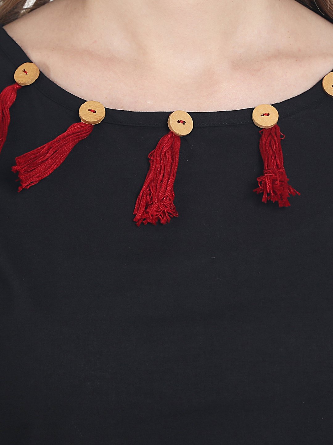 Black Cotton Sleeveless Kurta With Red Printed Skirt | LASVINI - Redefining Indian Fashion with Elegance