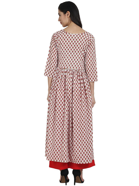 Off White Printed 3/4Th Sleeve Cotton Anarkali Kurta | LASVINI - Redefining Indian Fashion with Elegance