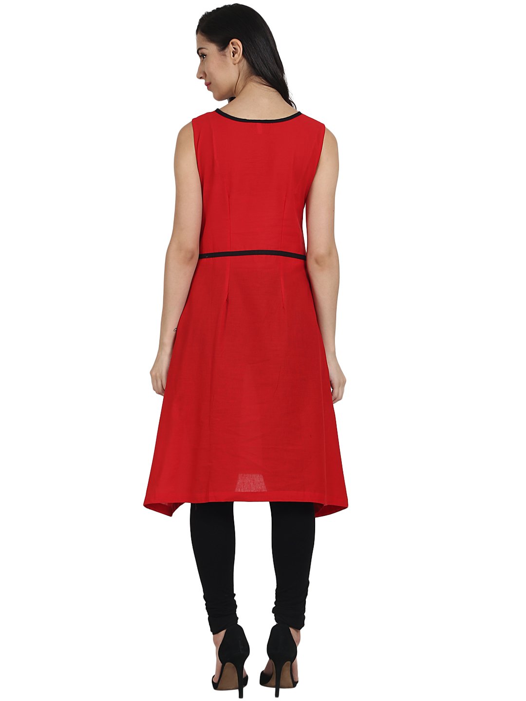 Red Sleevless Cotton A-Line Kurta | LASVINI - Redefining Indian Fashion with Elegance